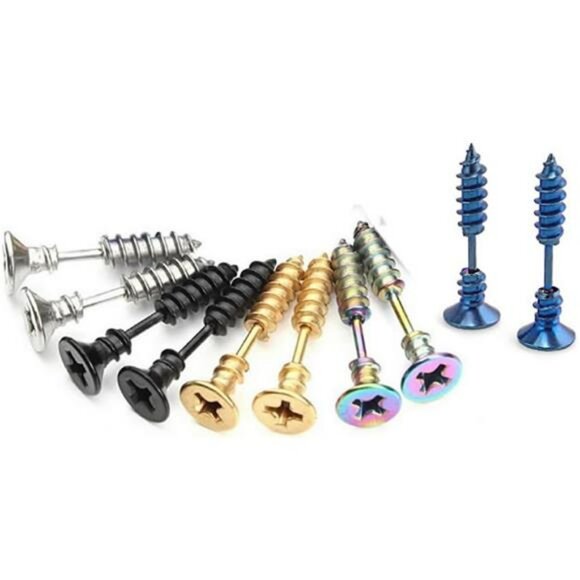Urban Outfitters Jewelry - Unisex Stainless Steel Piercing Cross Screws Hoop Earrings Ear Stud